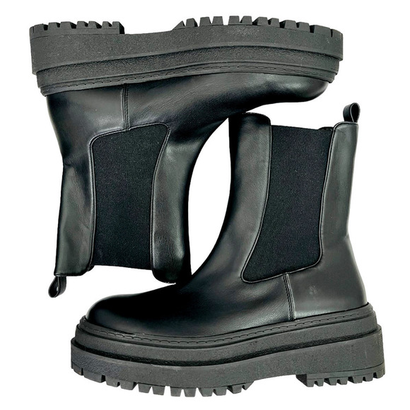 Good American NEW Faux Leather Pull-On Platform Lug-Sole Chelsea Boots Black 9 - Picture 3 of 15